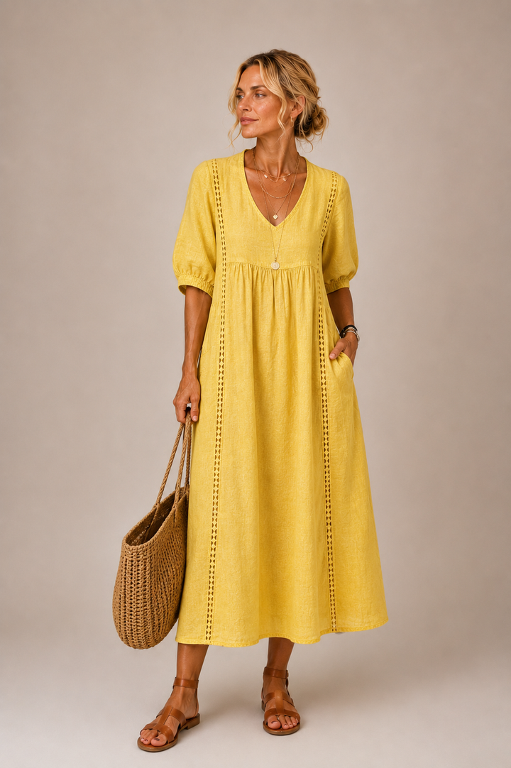 Sommerfeld | Leinen-Baumwollkleid mit Spitze (1 Kaufen, 1 GRATIS dazu)