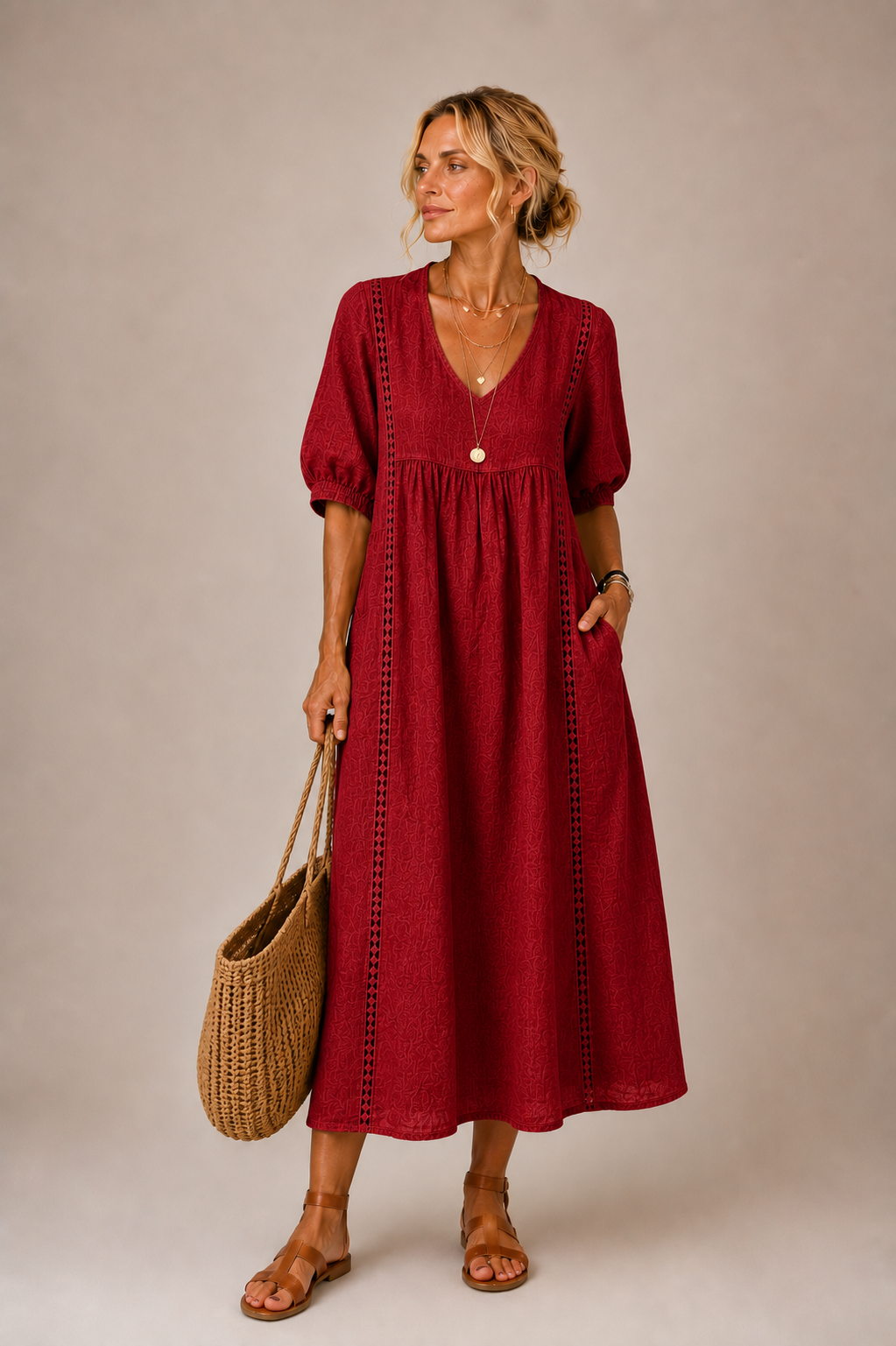 Sommerfeld | Leinen-Baumwollkleid mit Spitze (1 Kaufen, 1 GRATIS dazu)