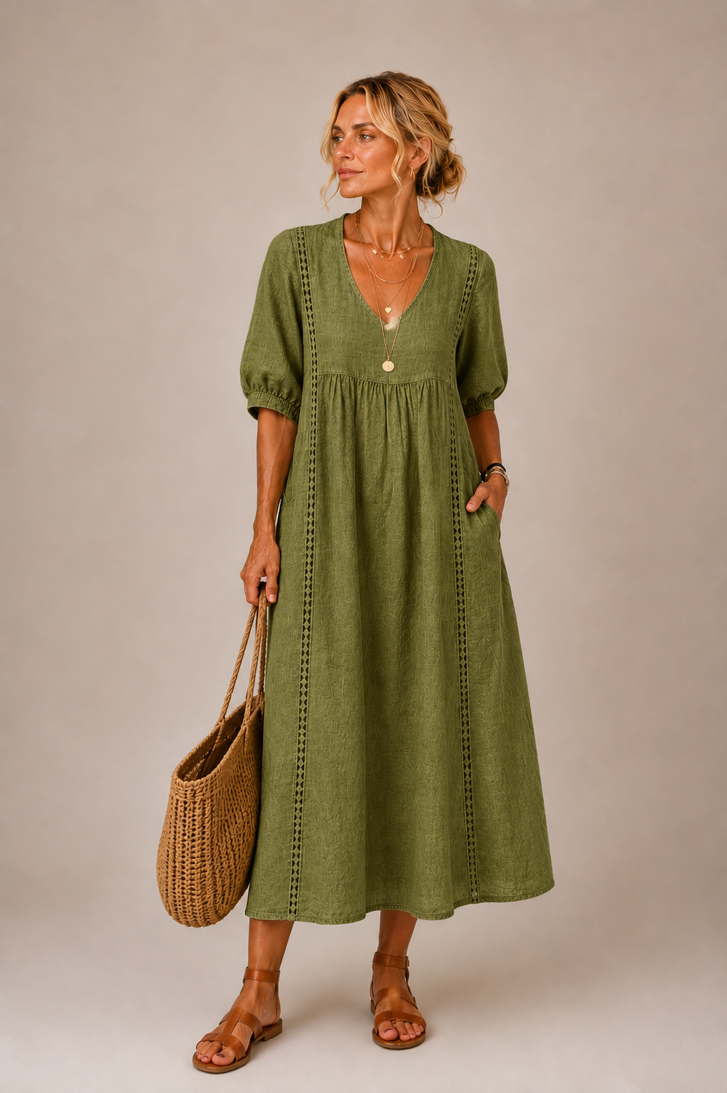 Sommerfeld | Leinen-Baumwollkleid mit Spitze (1 Kaufen, 1 GRATIS dazu)