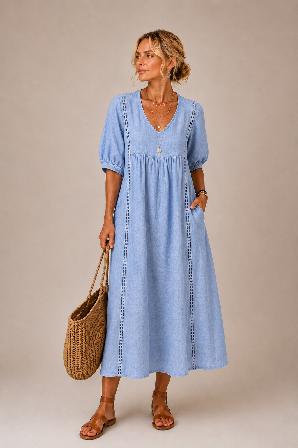 Sommerfeld | Leinen-Baumwollkleid mit Spitze (1 Kaufen, 1 GRATIS dazu)