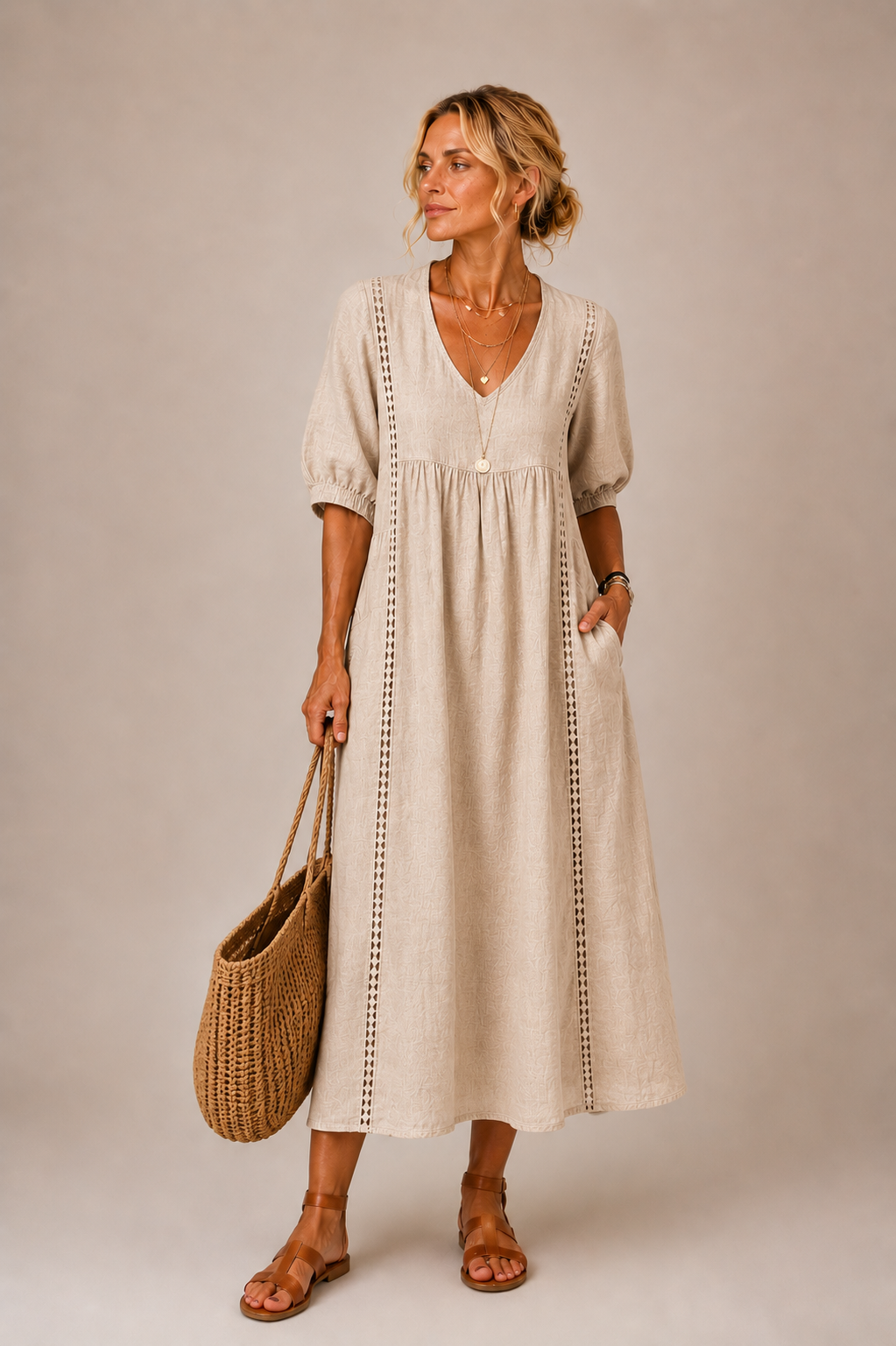 Sommerfeld | Leinen-Baumwollkleid mit Spitze (1 Kaufen, 1 GRATIS dazu)