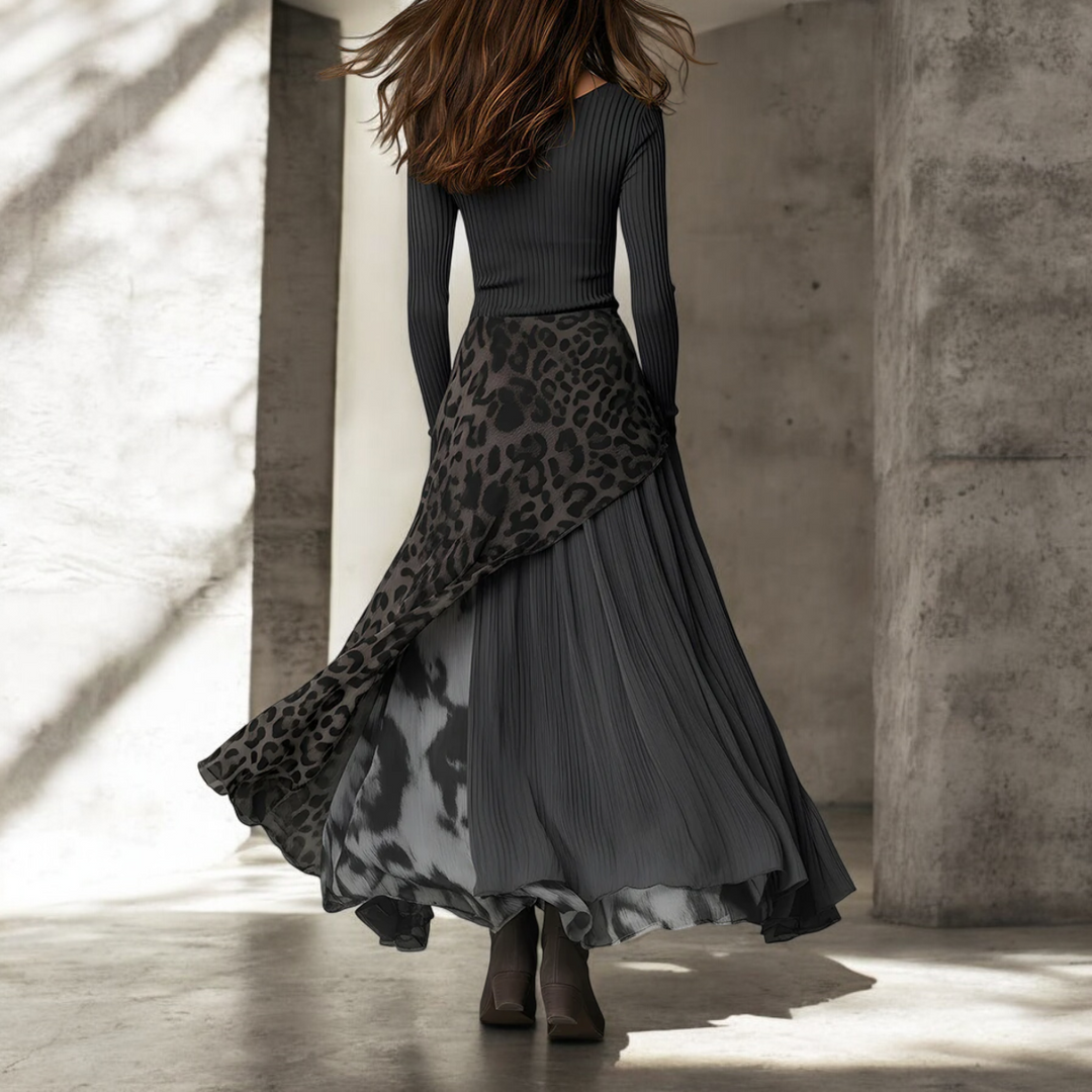 Fena™ - Langes Kleid mit Leopardenmuster-Akzenten