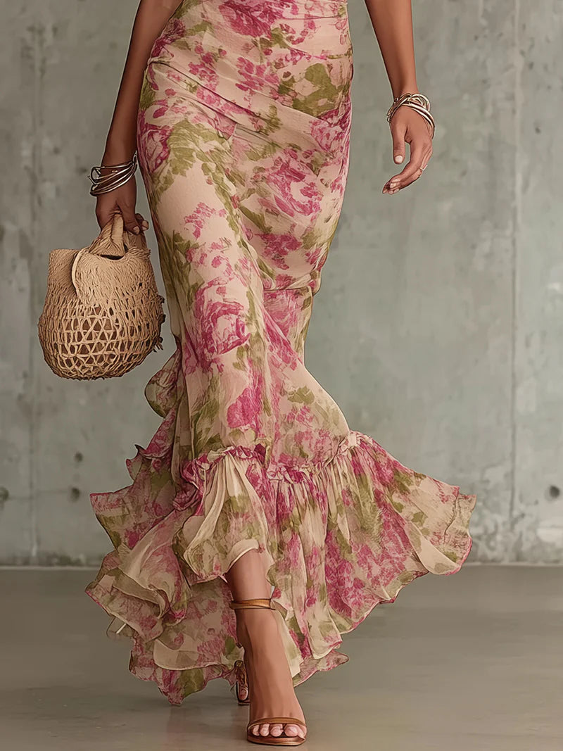 Mae | Maxikleid mit Vintage-Rosenprint und Puffärmeln