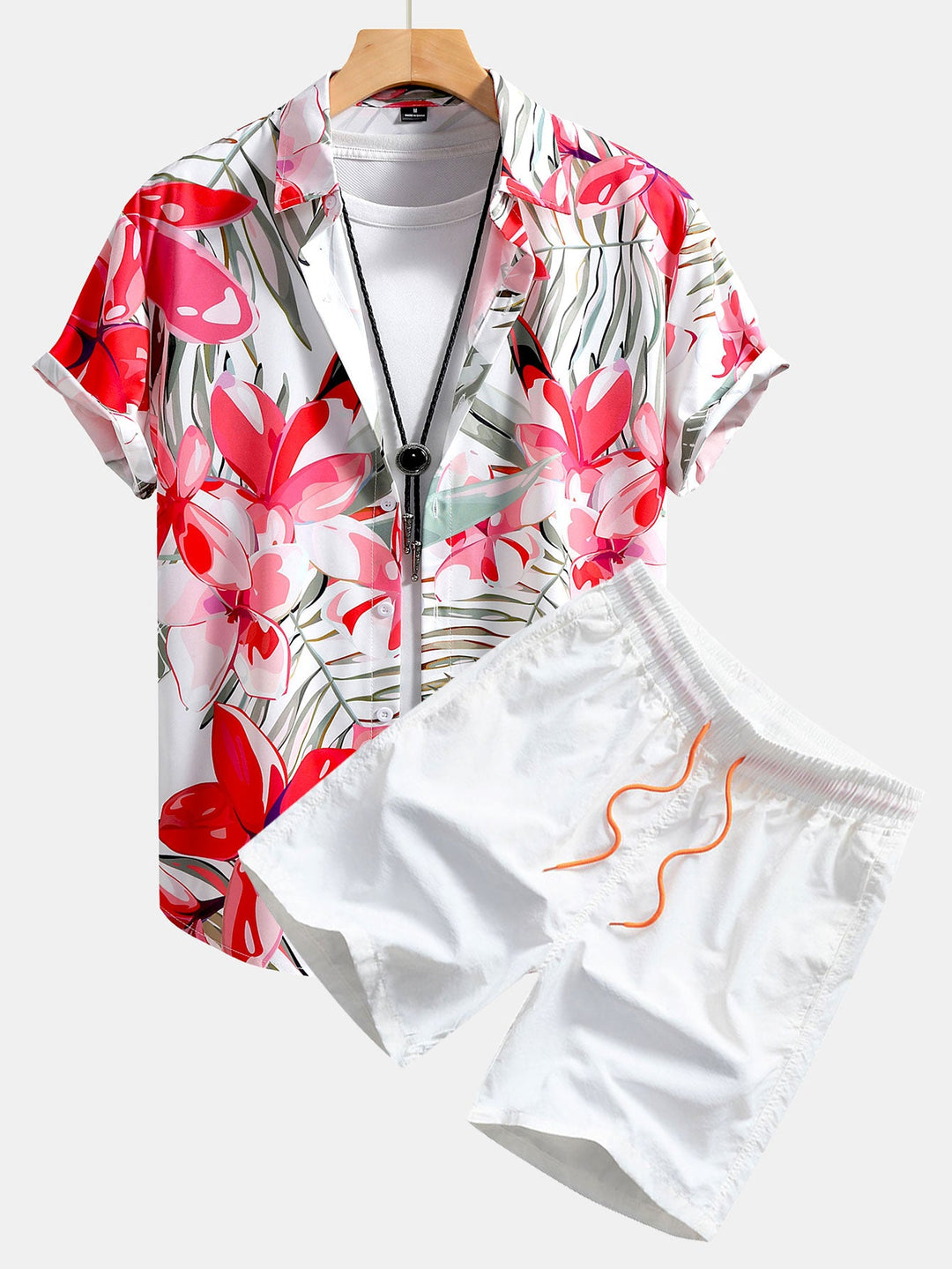 Hemd mit Blumenpflanzenmuster und Knopfleiste sowie Shorts zum Schwimmen