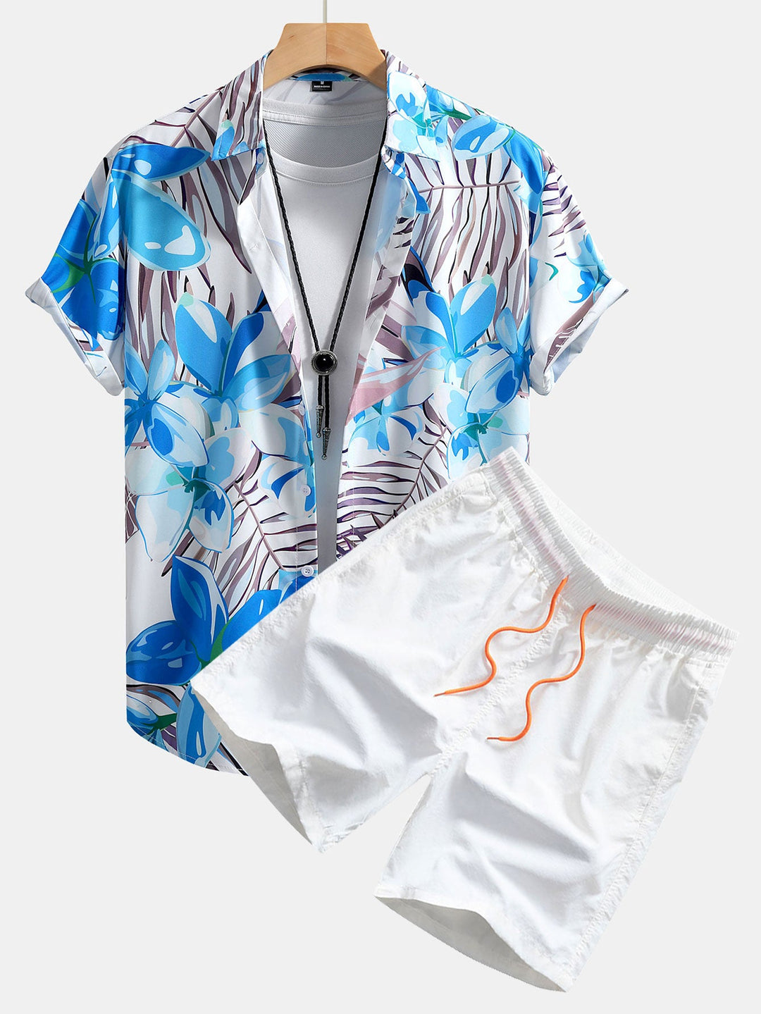 Hemd mit Blumenpflanzenmuster und Knopfleiste sowie Shorts zum Schwimmen