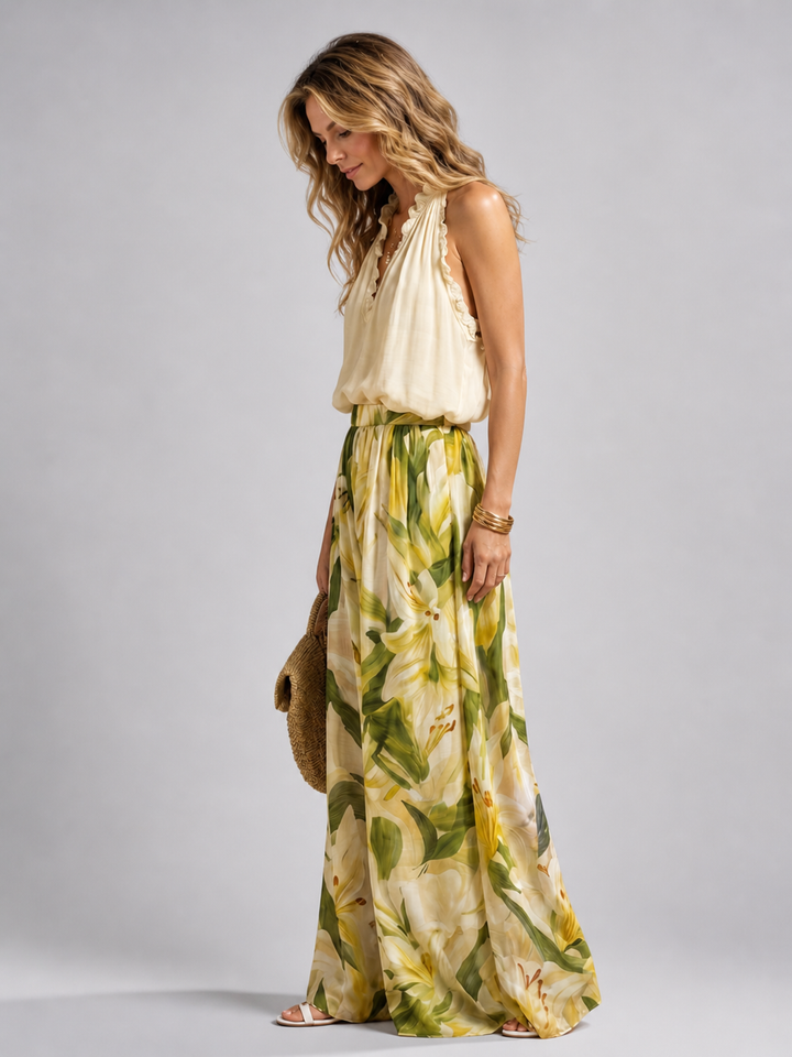Yvonne | Blumenmuster-Zweiteiliges Set