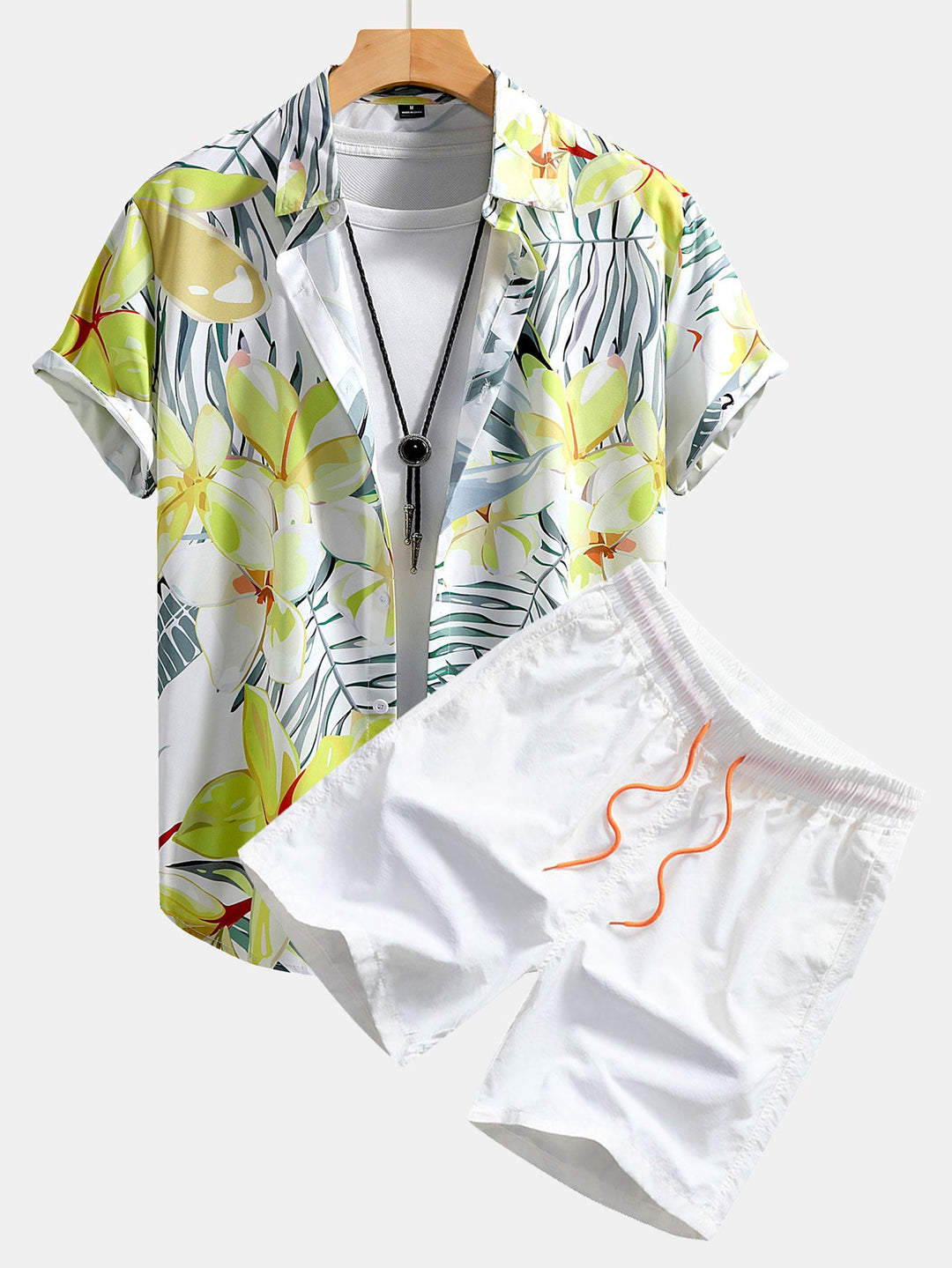 Hemd mit Blumenpflanzenmuster und Knopfleiste sowie Shorts zum Schwimmen