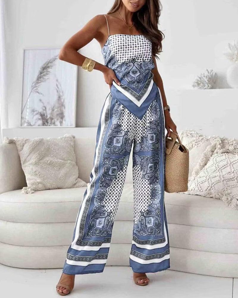 Helen | Urlaubstaugliches, stilvolles Schnür-Weste und Hose Zwei-Teile-Set Kleid