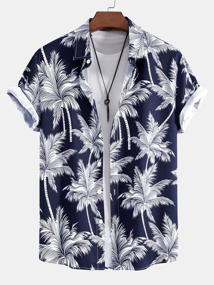 Palm Tree Print Hemd mit Knöpfen & Badeshorts