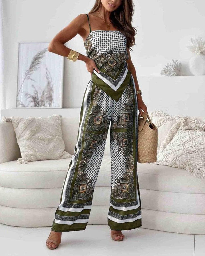 Helen | Urlaubstaugliches, stilvolles Schnür-Weste und Hose Zwei-Teile-Set Kleid