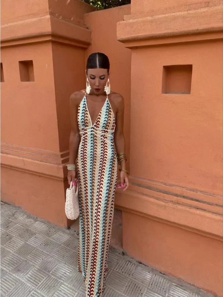 Sommerfeld | Maxikleid mit Halterneck und geometrischem Muster