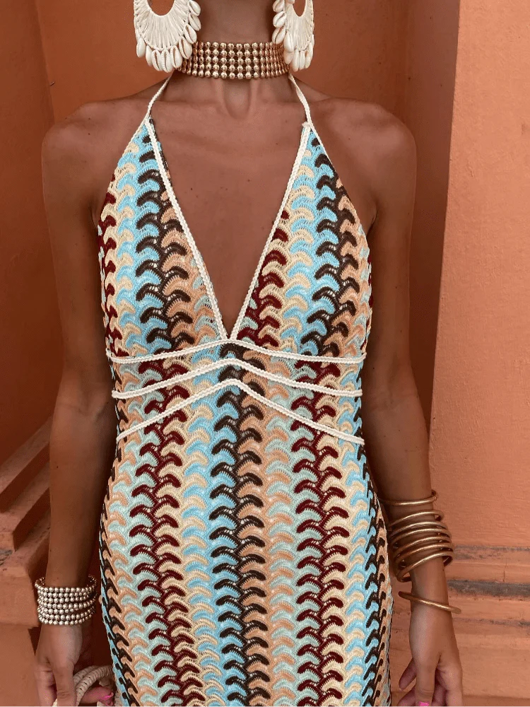 Sommerfeld | Maxikleid mit Halterneck und geometrischem Muster
