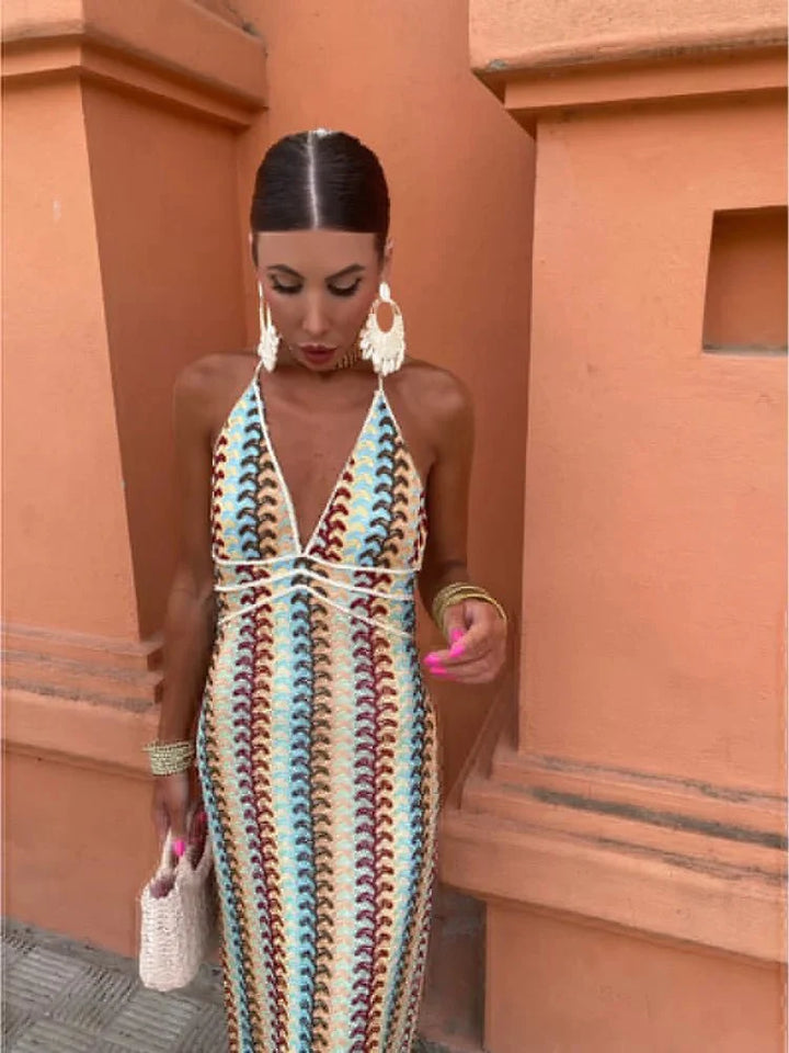 Sommerfeld | Maxikleid mit Halterneck und geometrischem Muster