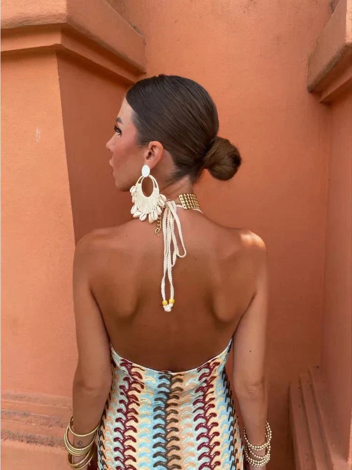 Sommerfeld | Maxikleid mit Halterneck und geometrischem Muster
