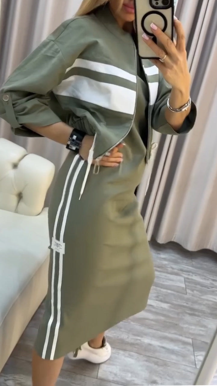 Feyra™ - Lässiges und Stilvolles Set mit Rundhalsausschnitt-Kleid und Jacke für Damen