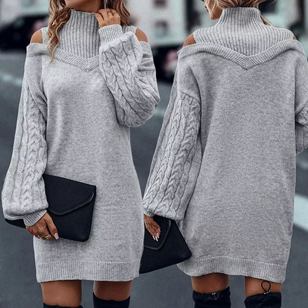 Laira™ – Kleid mit hohem Kragen und Zopfmuster