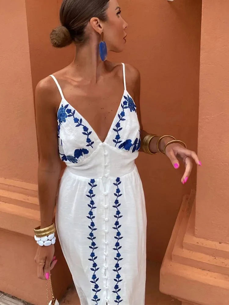 Sommerfeld | Maxikleid mit floralen Stickereien
