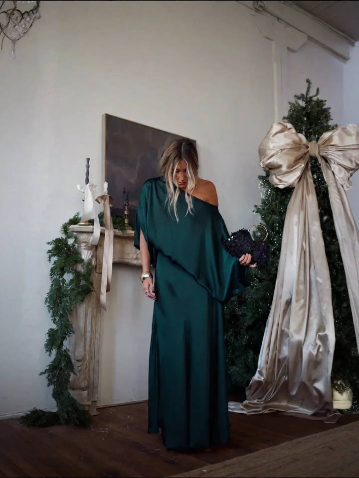 Alfy™ - Wandelbares Oberteil mit Drapierung und maxi-langer A-Linien-Rock