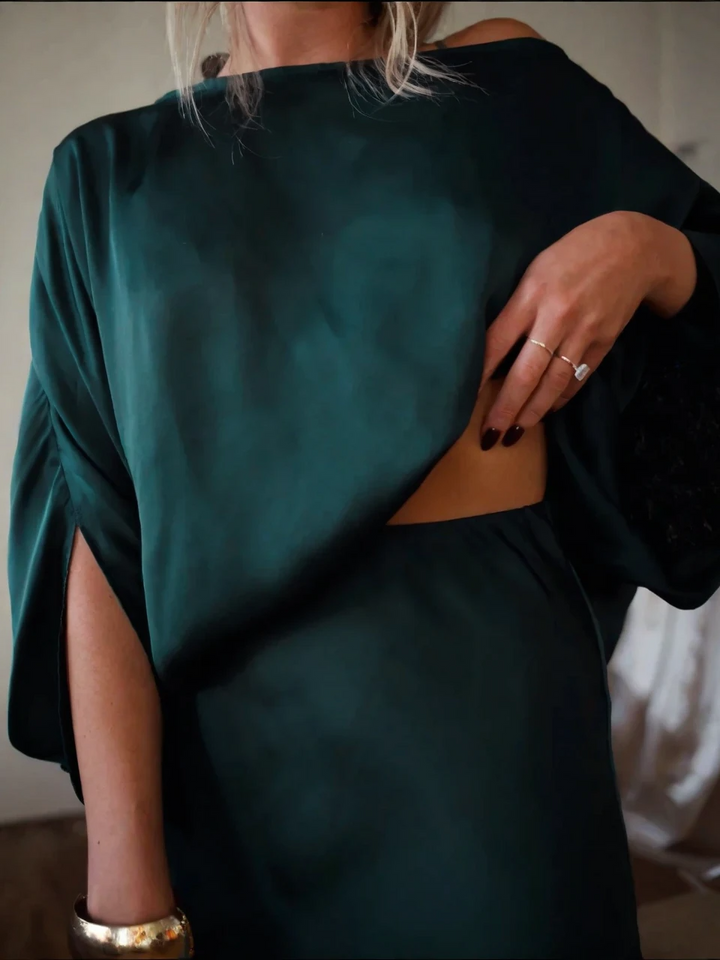 Alfy™ - Wandelbares Oberteil mit Drapierung und maxi-langer A-Linien-Rock