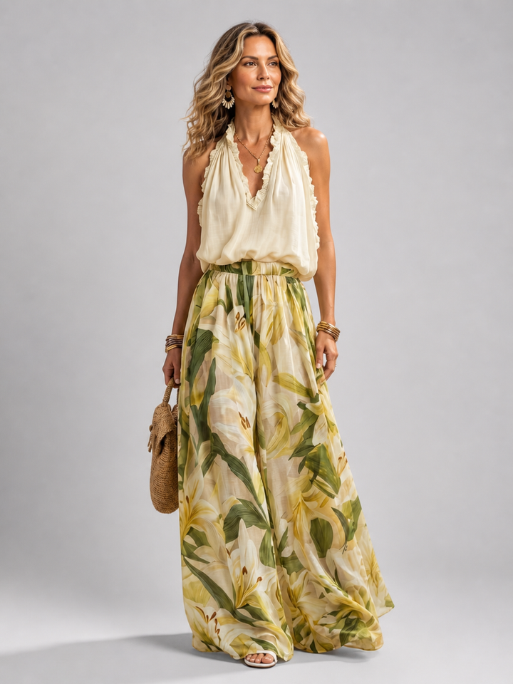 Yvonne | Blumenmuster-Zweiteiliges Set