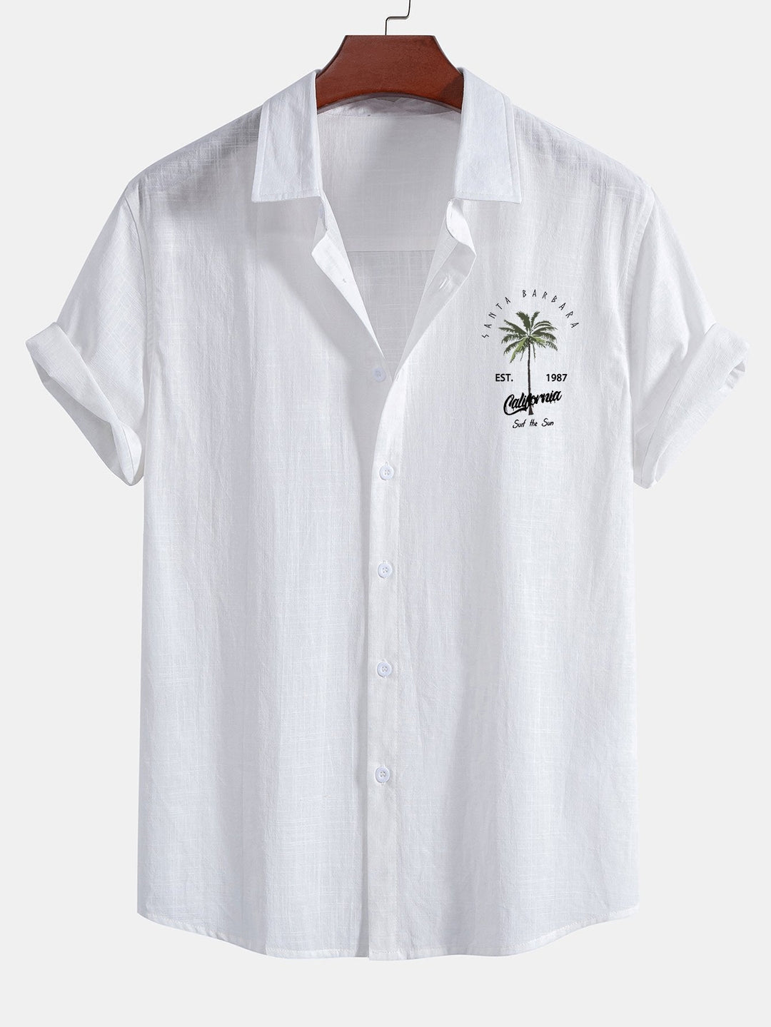Kalifornien Palmen Print Leinenoptik Baumwolle Button-Up Hemd & Shorts