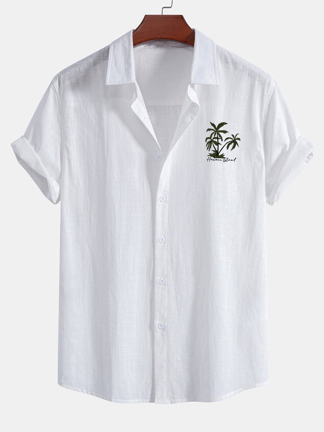 Hawaii Palmen Print Leinenoptik Baumwolle Button-Up Hemd & Shorts