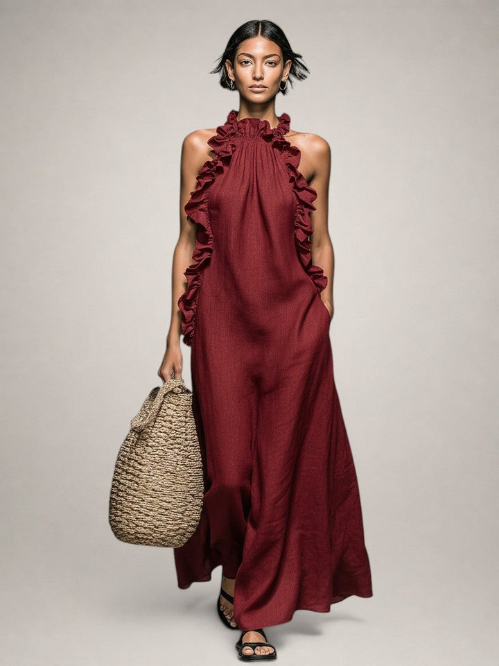 Helene | Ärmelloses Leinen-Maxikleid mit Rüschen