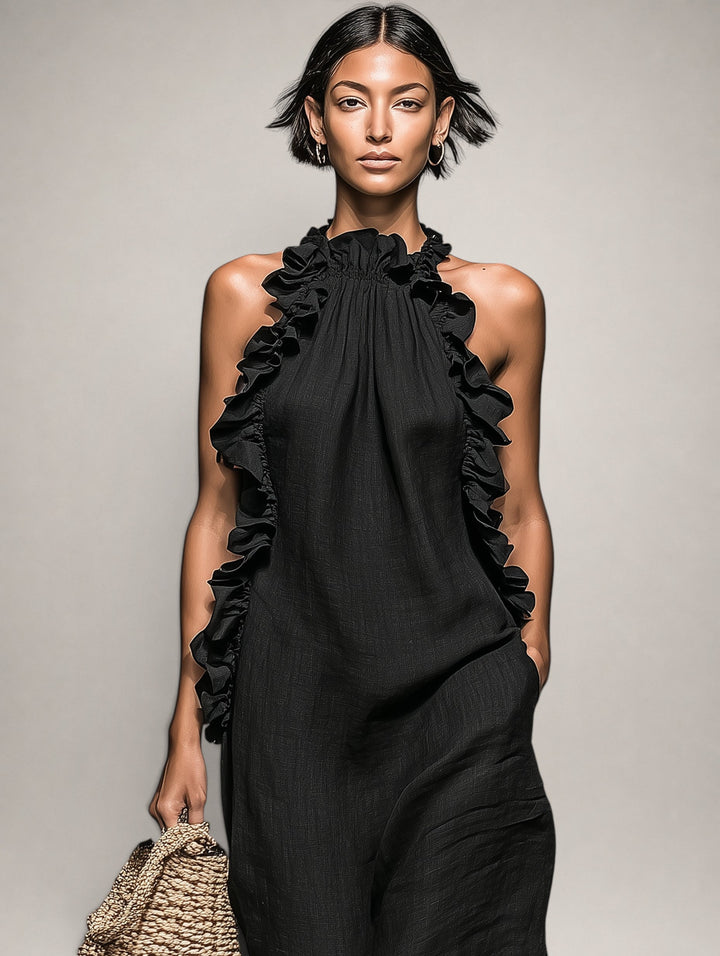Helene | Ärmelloses Leinen-Maxikleid mit Rüschen