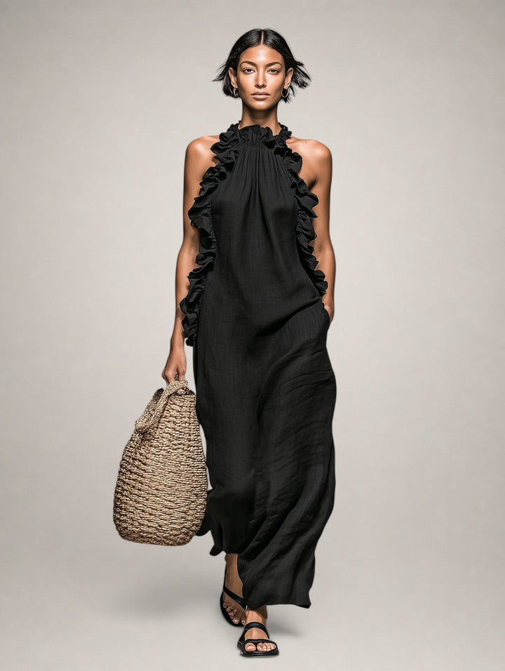 Helene | Ärmelloses Leinen-Maxikleid mit Rüschen