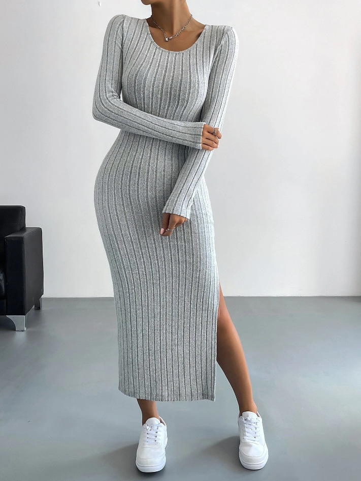 Luxe™ - Geripptes Langärmeliges Bodycon-Kleid aus Strick