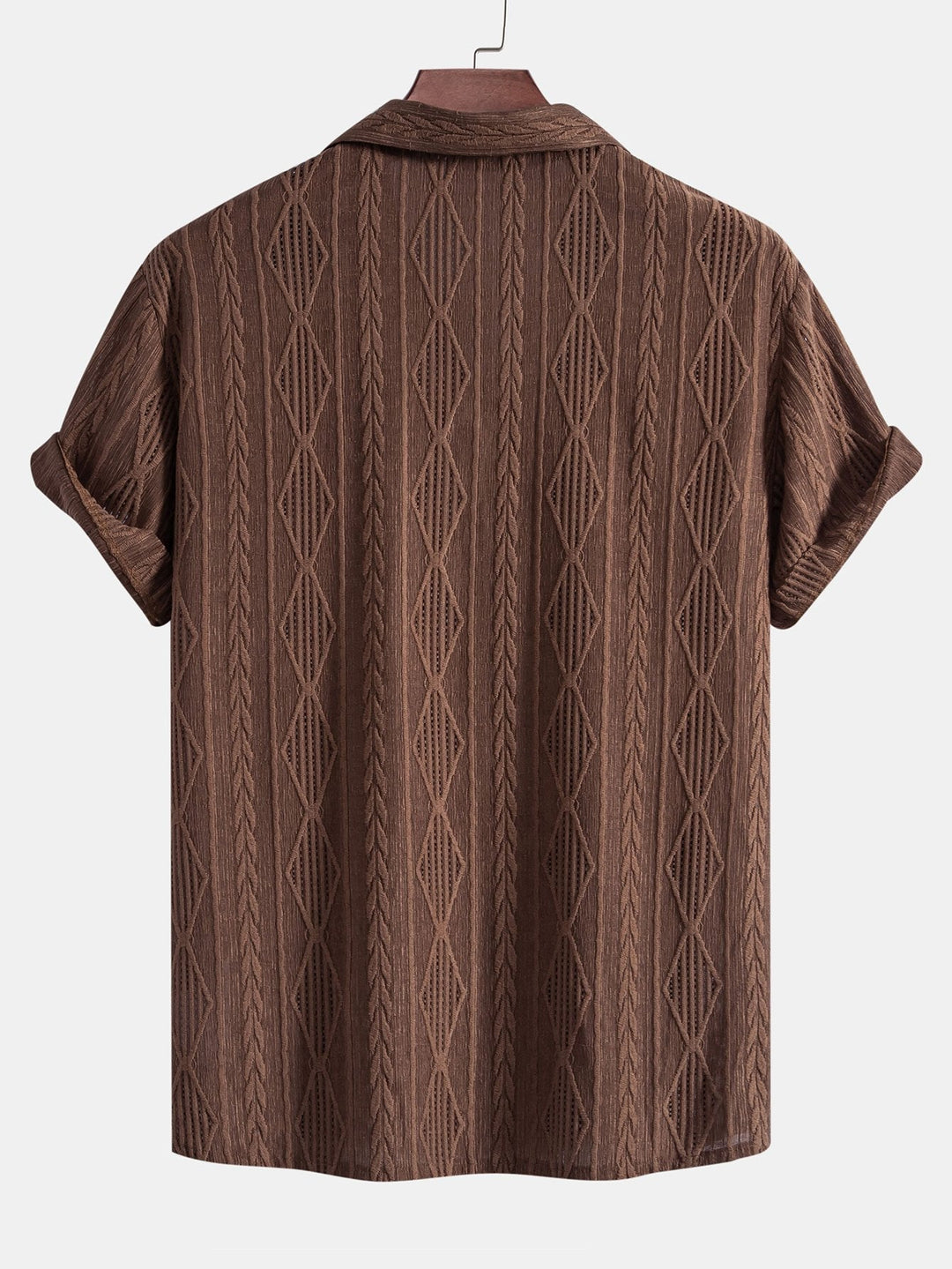 Geometrisches Jacquard Eyelet Cuban Hemd & Shorts aus Leinen-Baumwoll-Mischung