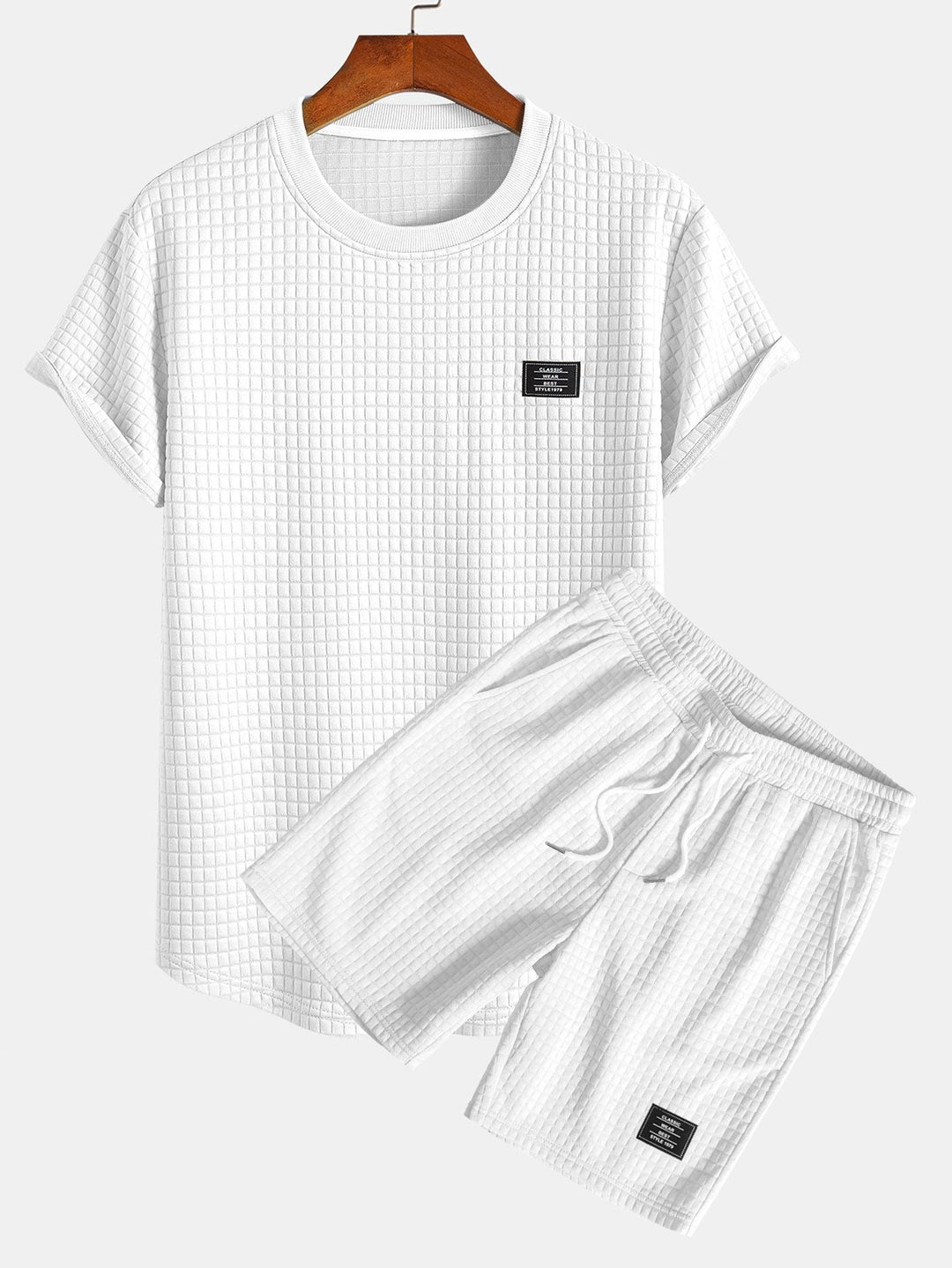 Kurzärmeliges Waffel-T-Shirt mit abgerundetem Saum & Shorts