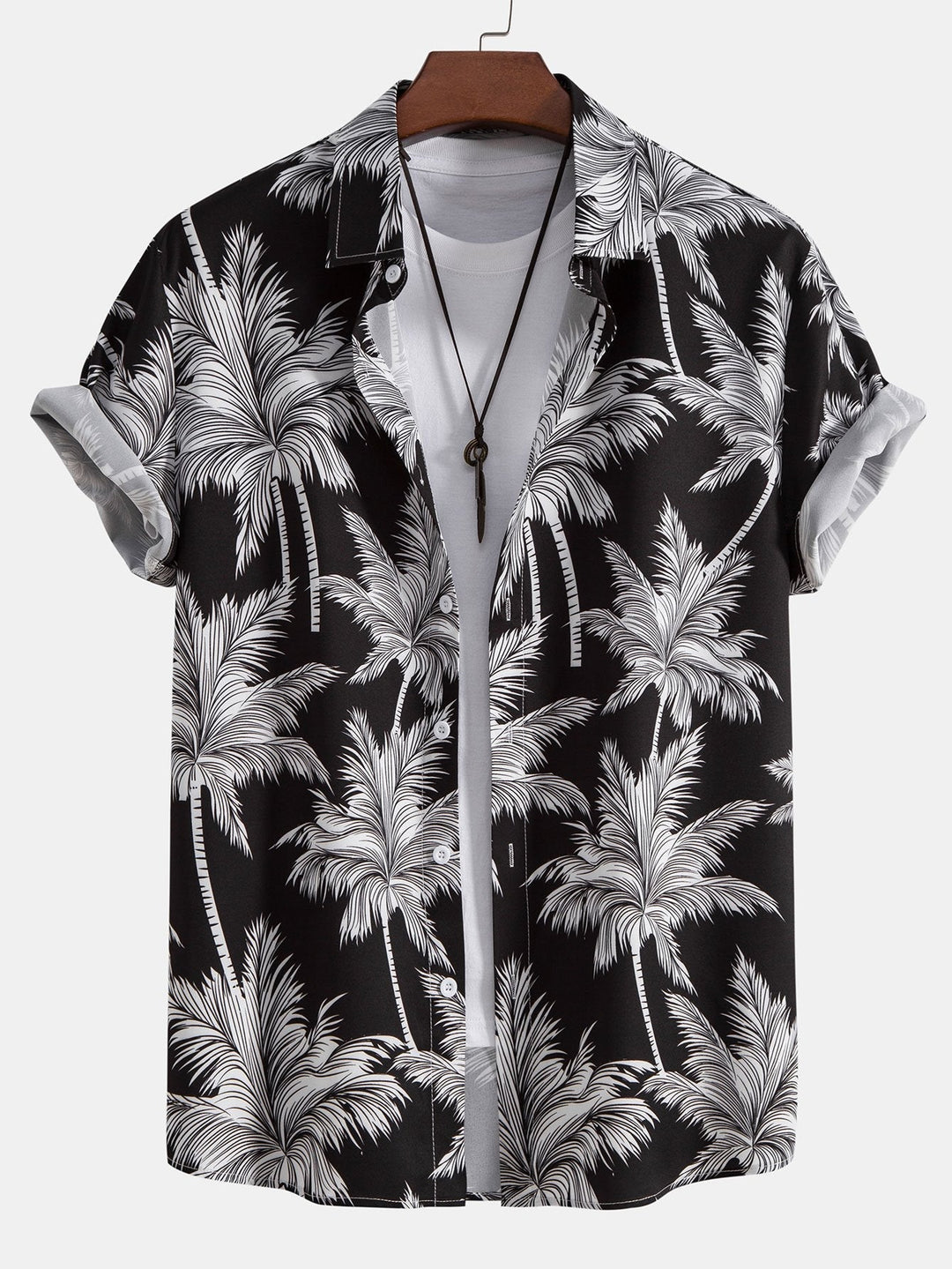Palm Tree Print Hemd mit Knöpfen & Badeshorts