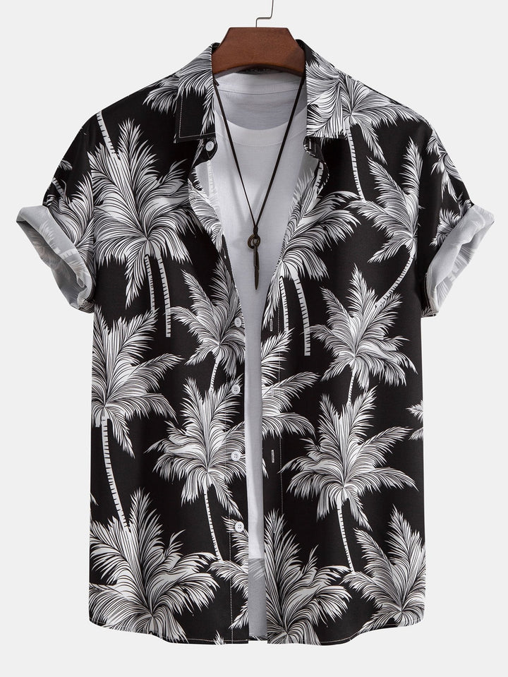 Palm Tree Print Hemd mit Knöpfen & Badeshorts