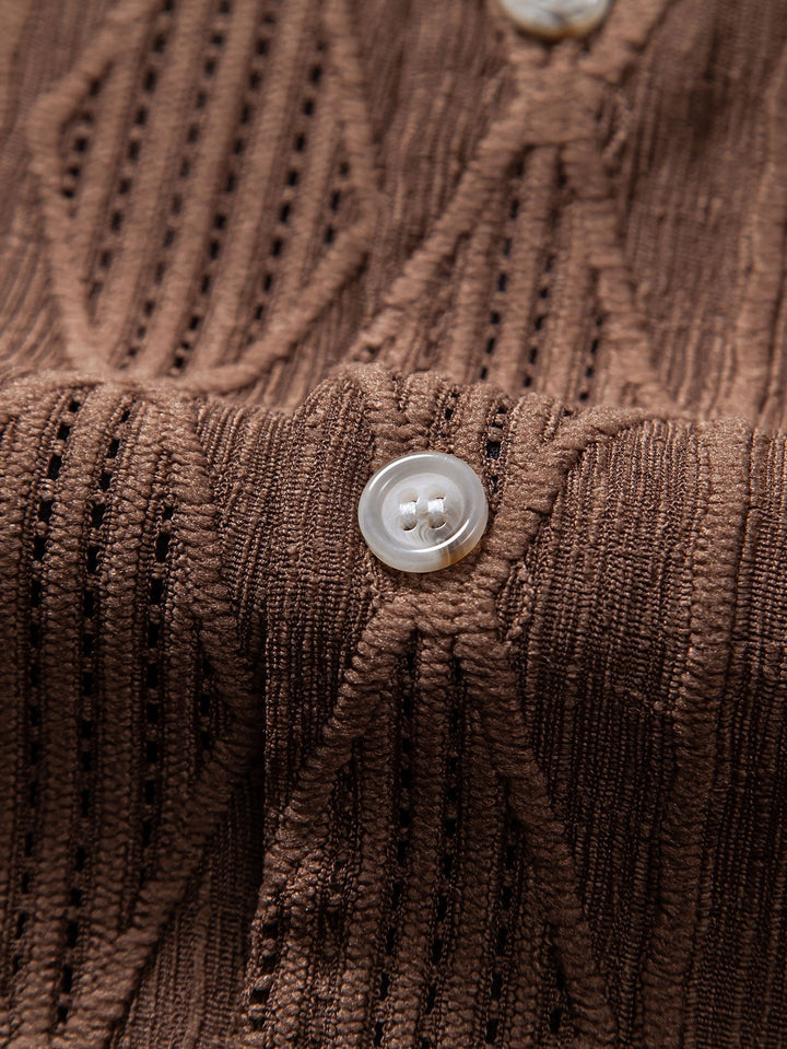 Geometrisches Jacquard-Kubanisches Hemd mit Ösen & strukturierte Shorts mit Futter
