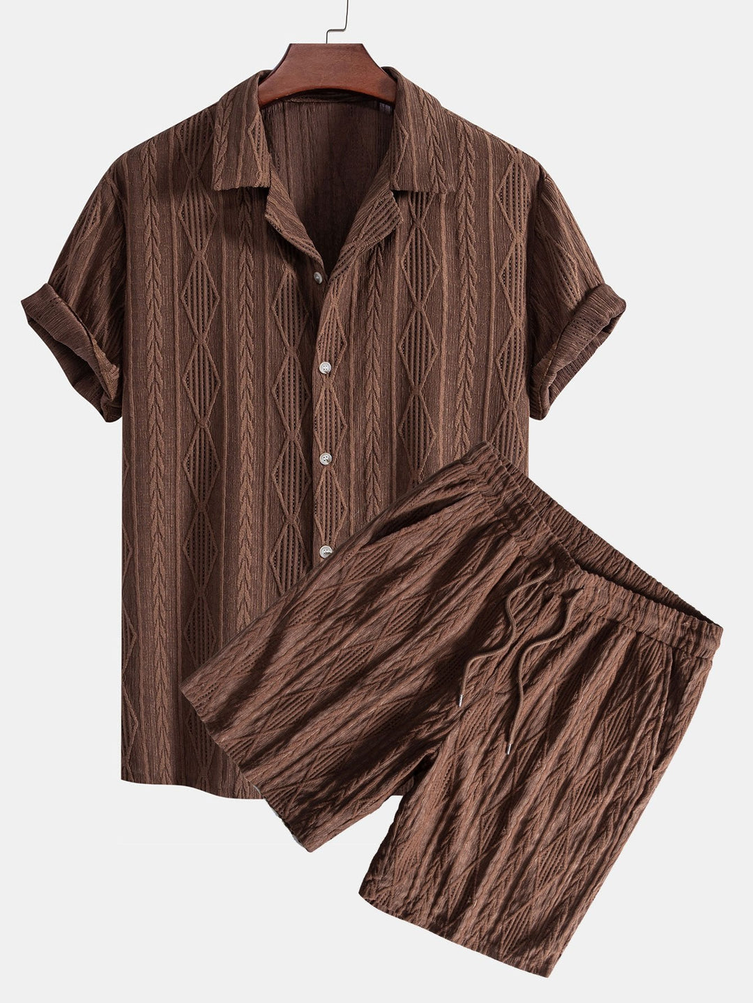 Geometrisches Jacquard-Kubanisches Hemd mit Ösen & strukturierte Shorts mit Futter