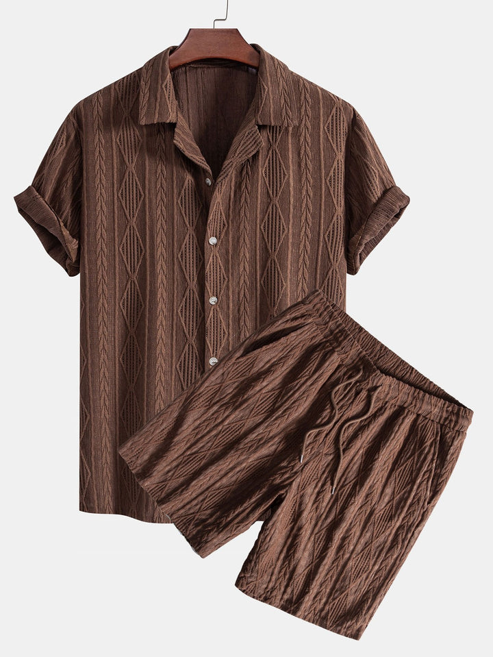 Geometrisches Jacquard-Kubanisches Hemd mit Ösen & strukturierte Shorts mit Futter