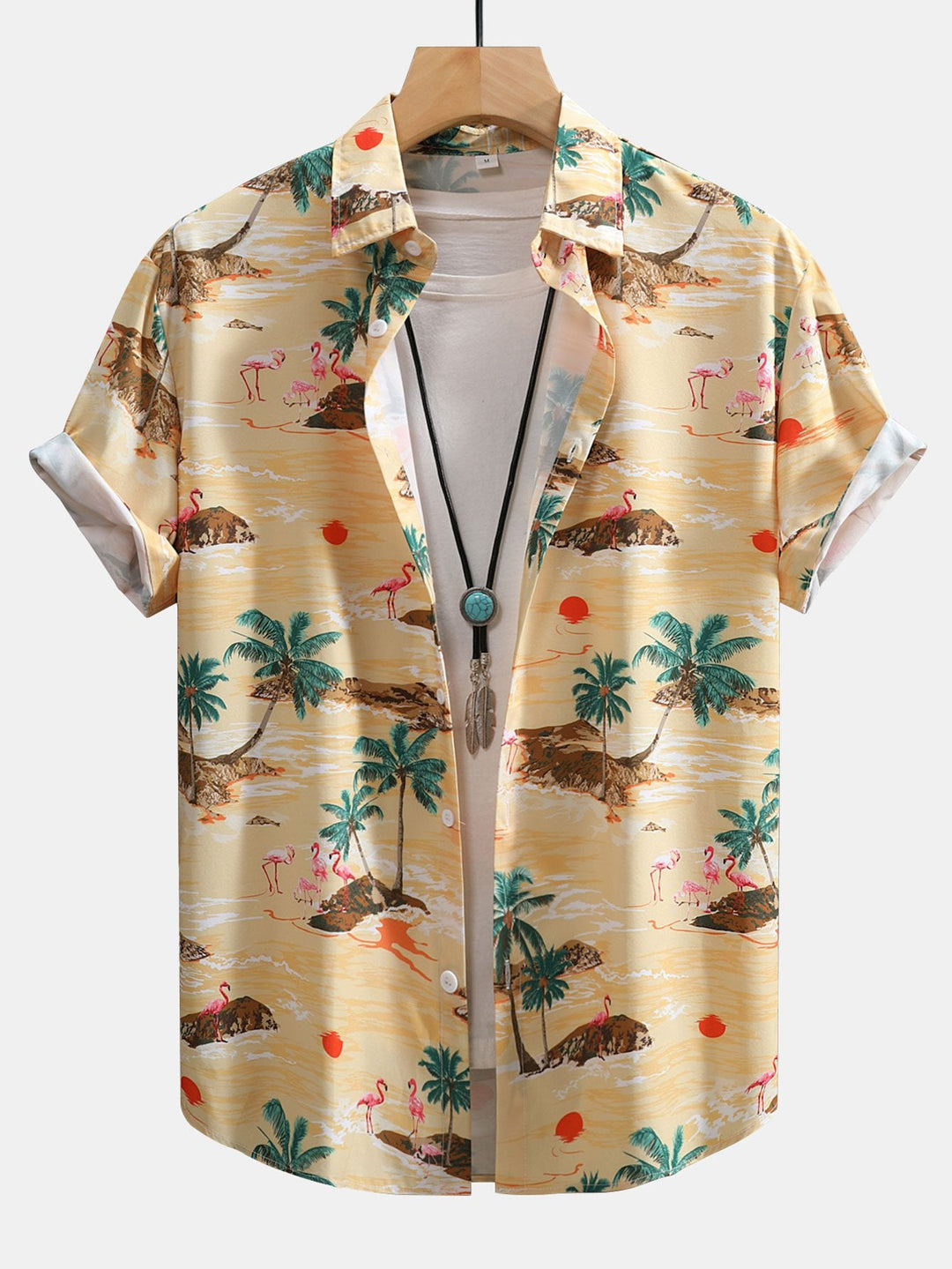 Flamingo-Lebensraum-Muster Hemd mit Knopfleiste und Shorts zum Schwimmen