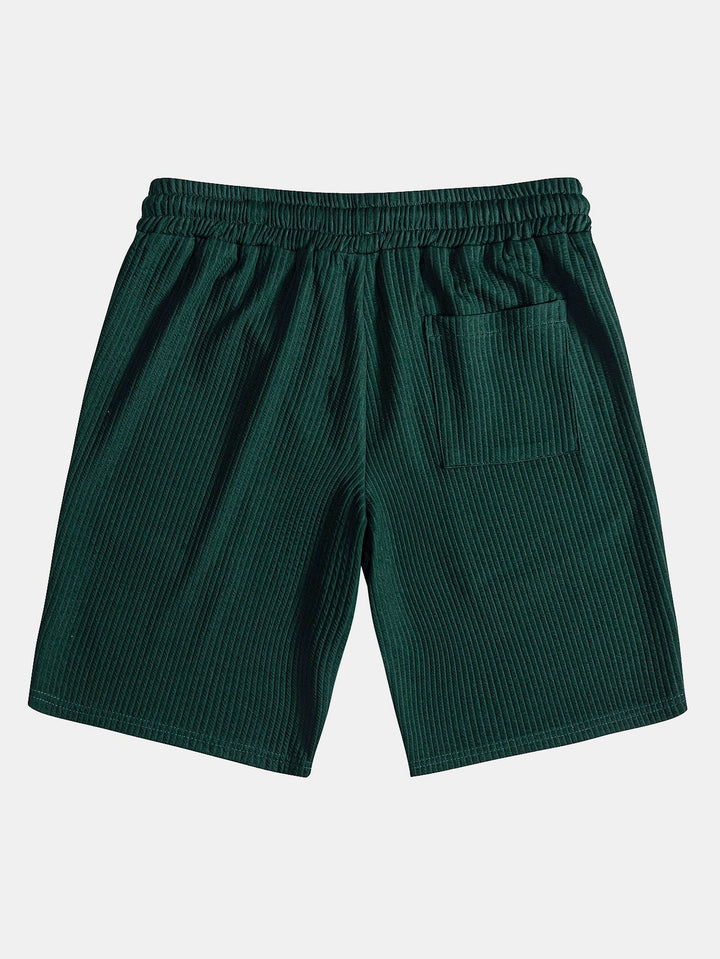 Muscle Fit Geripptes Stehkragen Hemd & Shorts