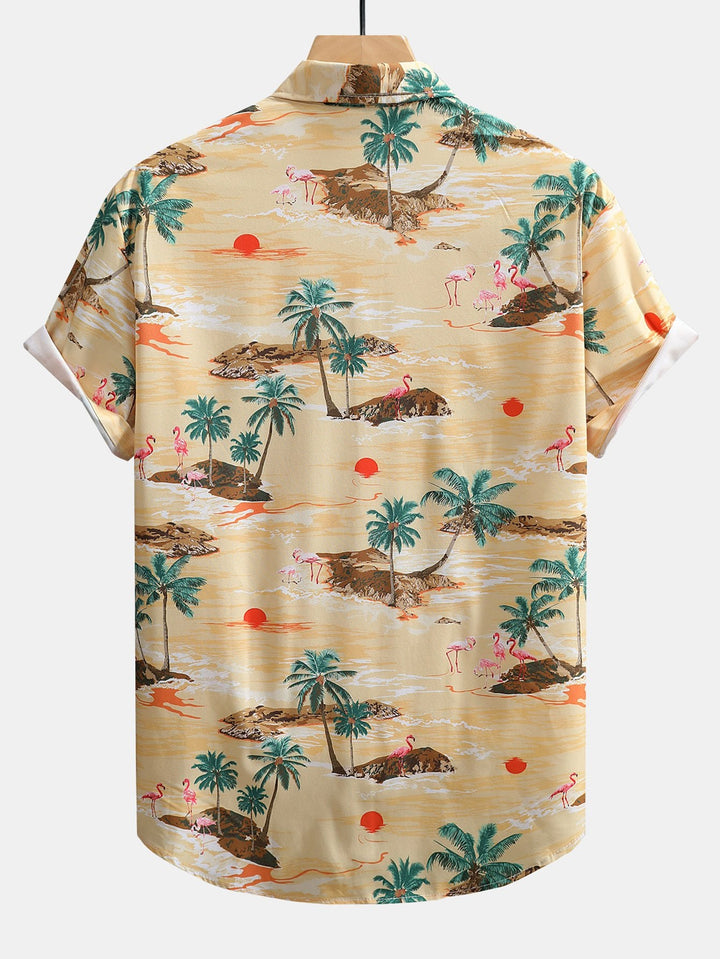 Flamingo-Lebensraum-Muster Hemd mit Knopfleiste und Shorts zum Schwimmen