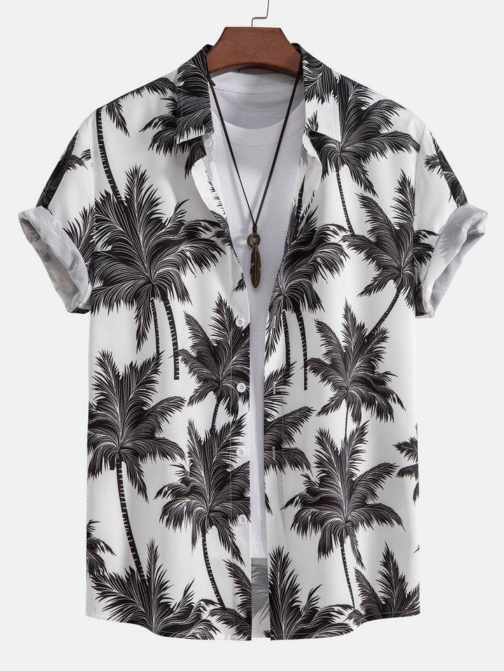 Palm Tree Print Hemd mit Knöpfen & Badeshorts