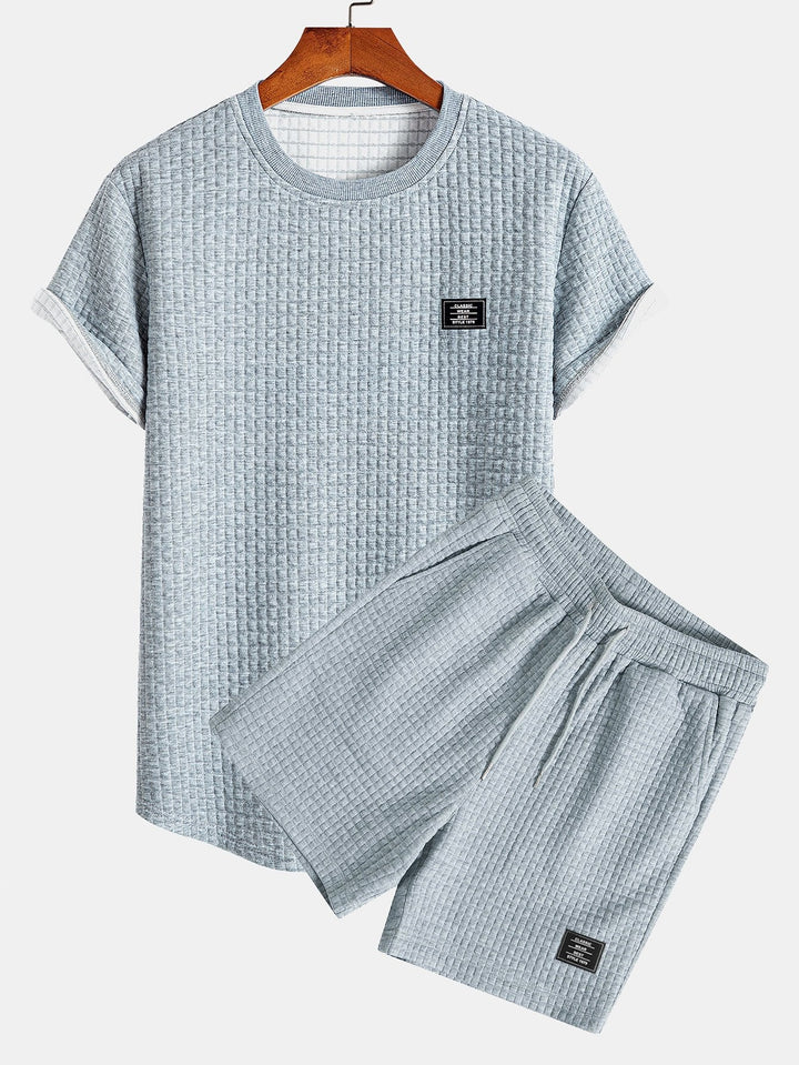 Kurzärmeliges Waffel-T-Shirt mit abgerundetem Saum & Shorts