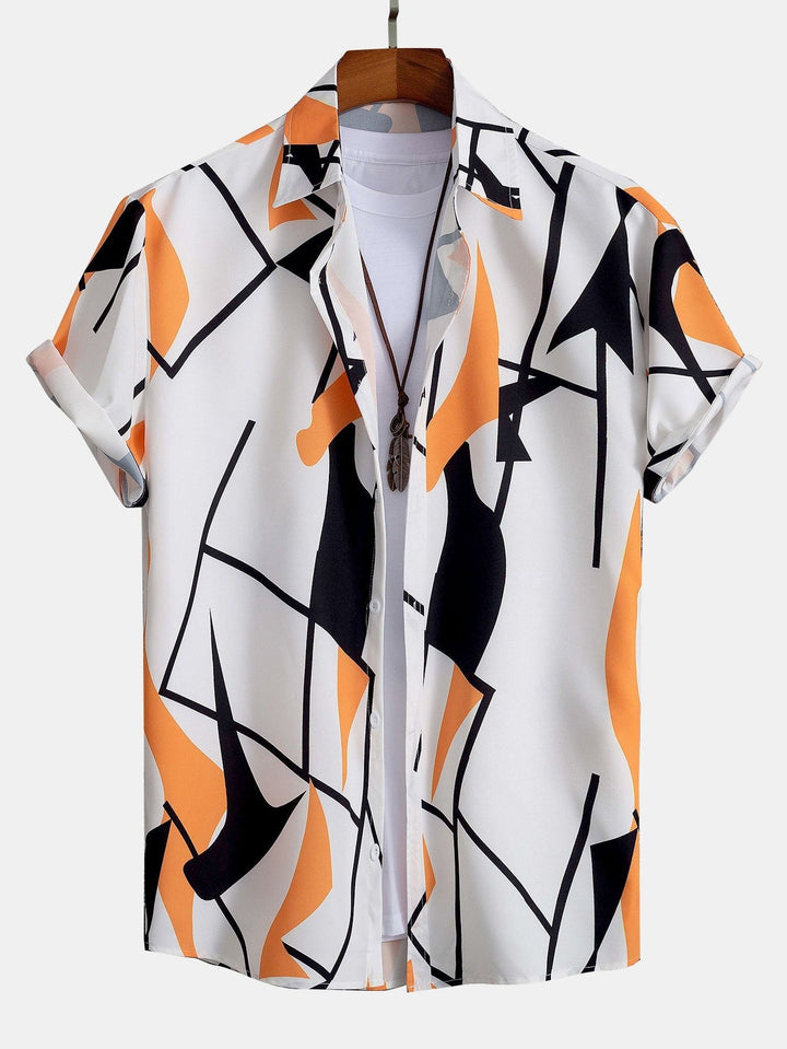 Color Block Abstraktes Print Hemd mit Knöpfen & Badeshorts