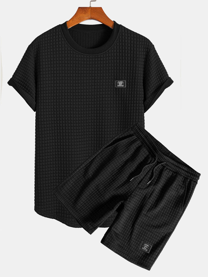 Kurzärmeliges Waffel-T-Shirt mit abgerundetem Saum & Shorts