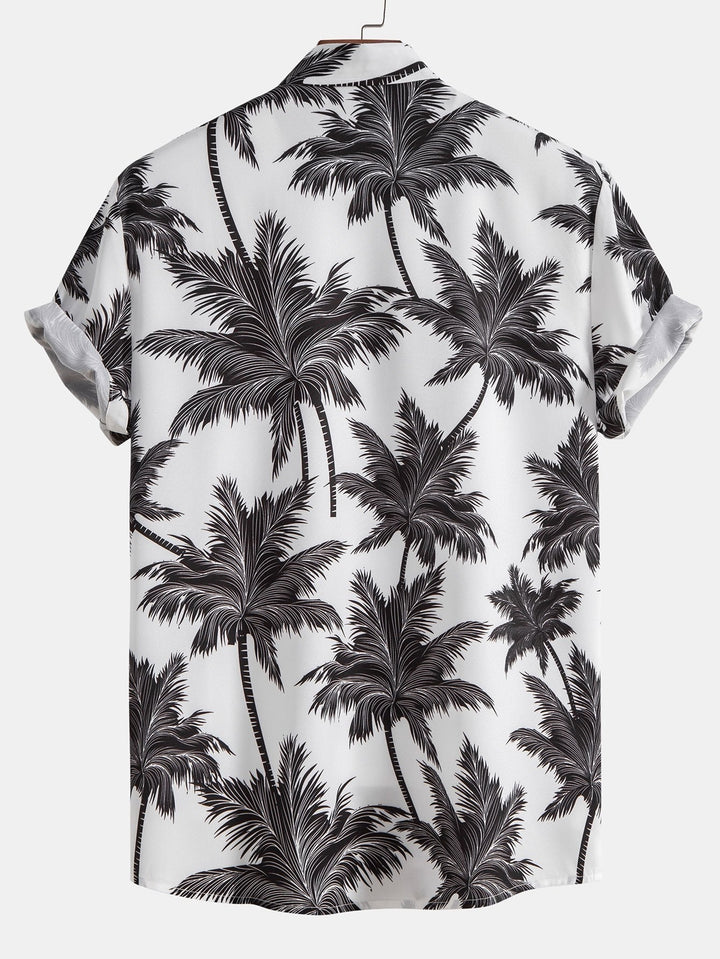 Palm Tree Print Hemd mit Knöpfen & Badeshorts
