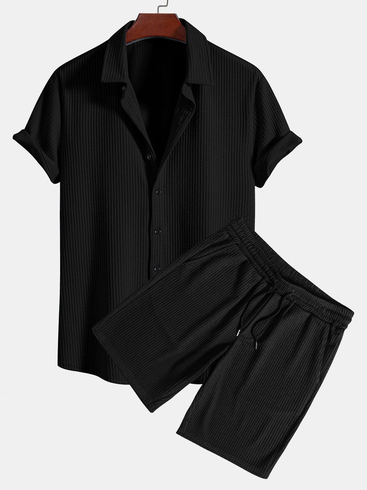 Muscle Fit geripptes Hemd mit Knopfleiste & Shorts