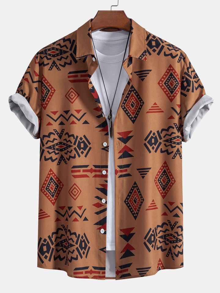 Aztekischer Geometrischer Druck Hemd & Swim Shorts
