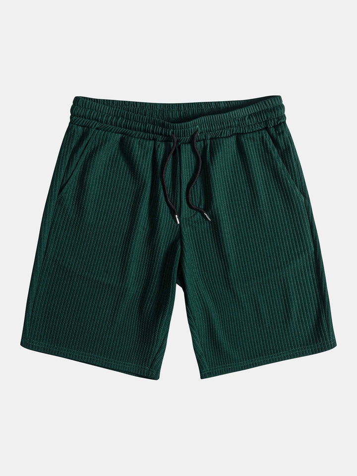 Muscle Fit Geripptes Stehkragen Hemd & Shorts
