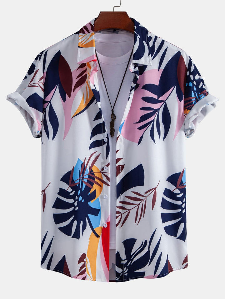 Leaf Farbe Block Print Button Up Shirt & Swim Short