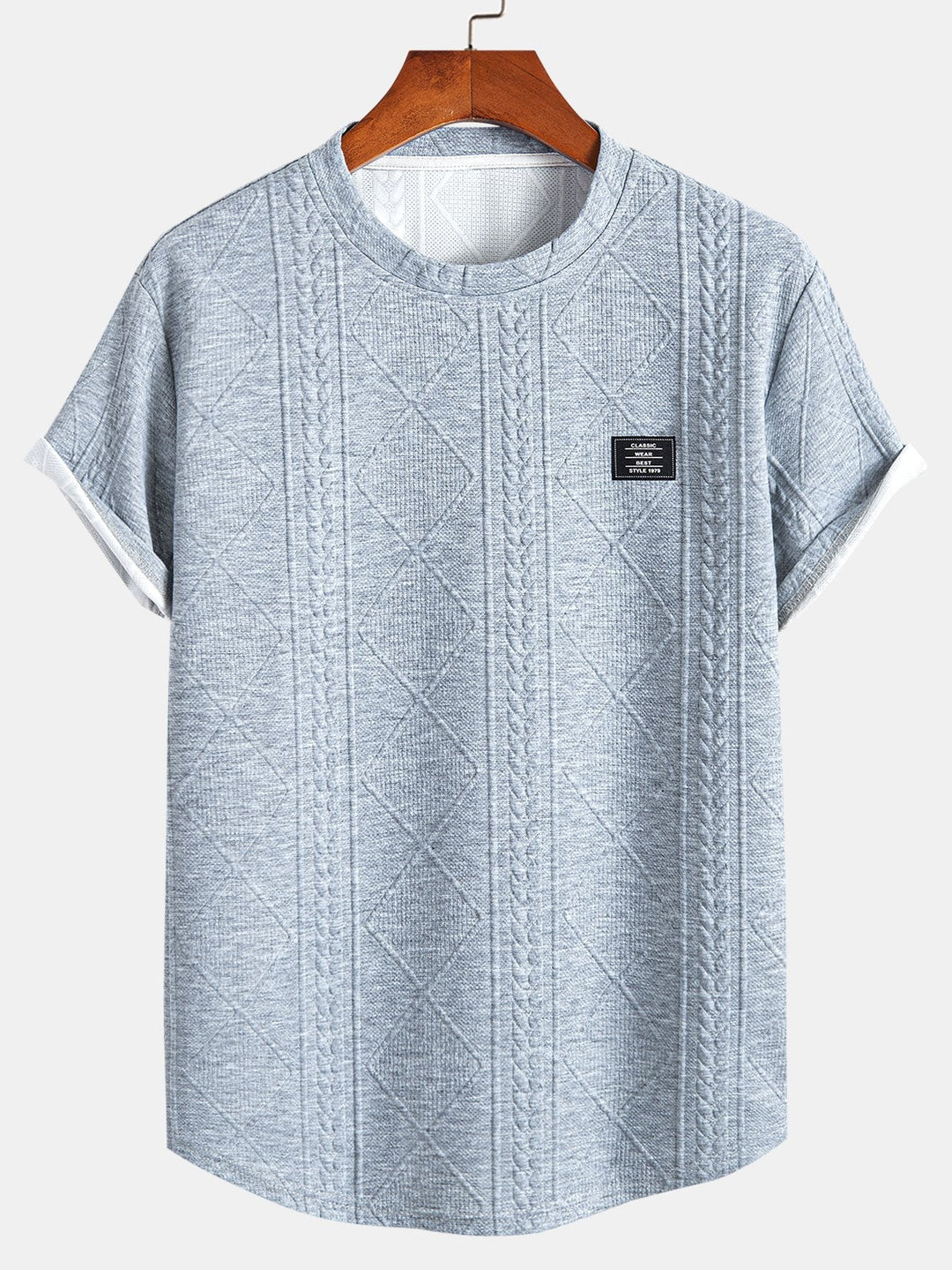 Kurzärmeliges geometrisches Jacquard-T-Shirt mit abgerundetem Saum & Shorts
